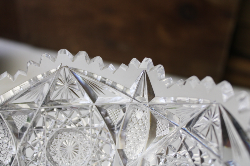 photo of antique American brilliant vintage cut glass bowl, large crystal dish sawtooth star pattern  #9