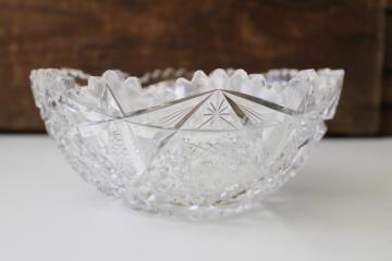 antique American brilliant vintage cut glass bowl, large crystal dish sawtooth star pattern 