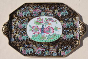 catalog photo of antique Ashworth Bros English china, Chinese black chinoiserie porcelain tea tray