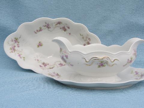 photo of antique Austria porcelain sauce dish & gravy boat, painted florals #1