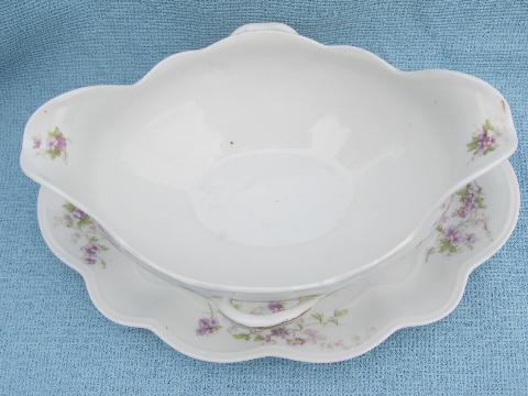 photo of antique Austria porcelain sauce dish & gravy boat, painted florals #2