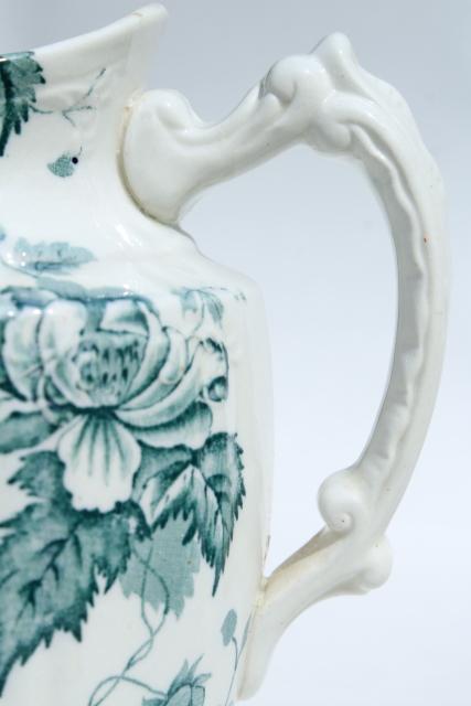 photo of antique Avon - England transferware china pitcher, blue green floral, 1890s Winkle mark #8