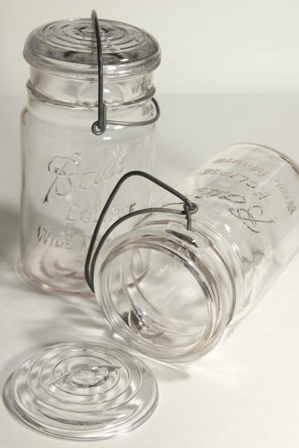 photo of antique Ball Eclipse clear glass quart canning jars rare old wide mouth bail lid #3
