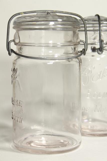 photo of antique Ball Eclipse clear glass quart canning jars rare old wide mouth bail lid #4