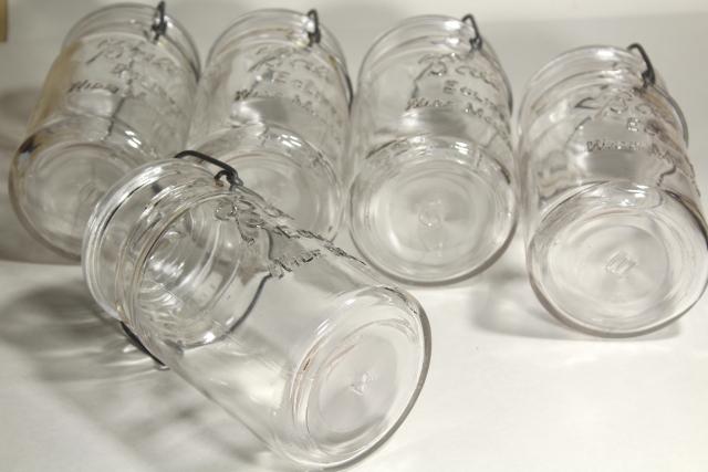 photo of antique Ball Eclipse clear glass quart canning jars rare old wide mouth bail lid #8