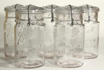 catalog photo of antique Ball Eclipse clear glass quart canning jars rare old wide mouth bail lid