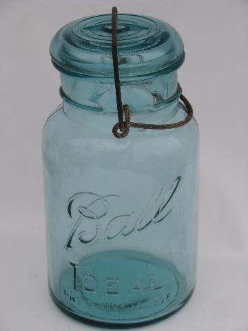 photo of antique Ball Ideal mason canning jars lot, glass lightning lids w/ wire bails #3