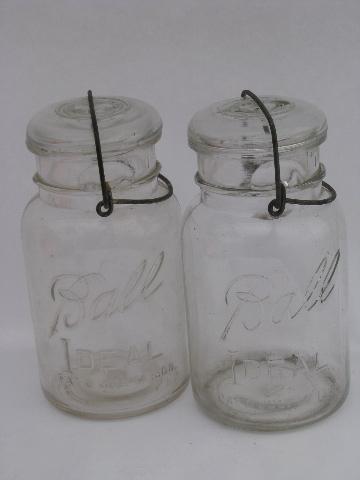 photo of antique Ball Ideal mason canning jars lot, glass lightning lids w/ wire bails #5