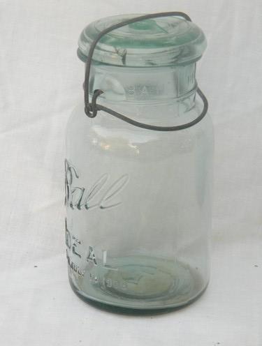 photo of antique Ball Ideal mason jars/canisters, lightning lids and 1908 patent #3