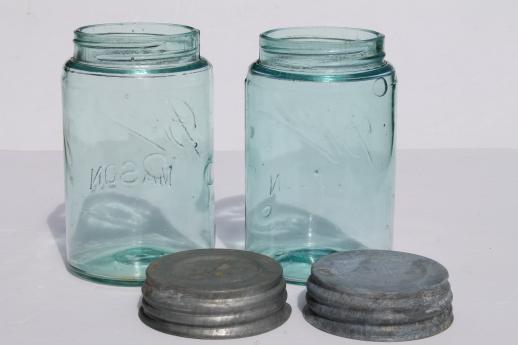 photo of antique  Ball mason jars, vintage aqua blue glass storage jar w/zinc lid #2