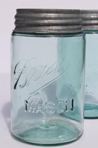 photo of antique  Ball mason jars, vintage aqua blue glass storage jar w/zinc lid #4