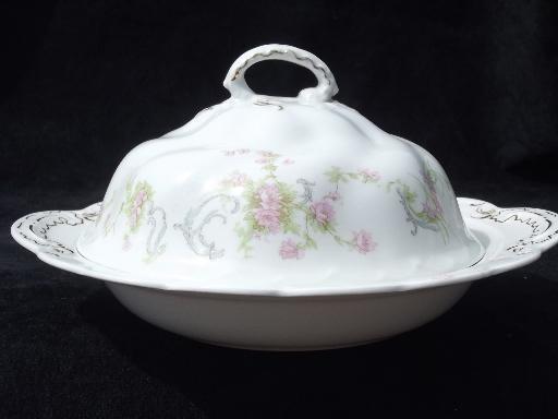 photo of antique Baroda pink floral Johnson Bros china round covered butter dish #2