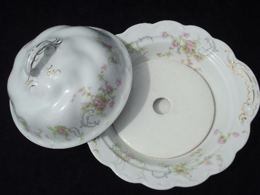 photo of antique Baroda pink floral Johnson Bros china round covered butter dish #3