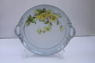 catalog photo of antique Bavaria china cake plate or sandwich tray, hand painted yellow daisies floral artist signed