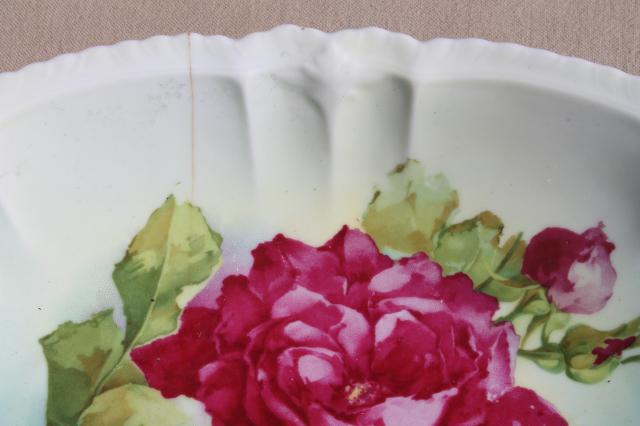 photo of antique Bavaria china dish w/ roses floral, cabbage rose oval bowl shabby vintage chic #4