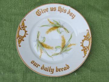 catalog photo of antique Bavaria china motto plate, Give Us This Day Our Daily Bread