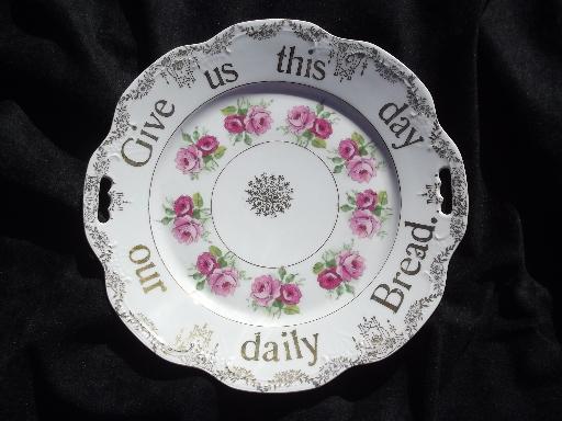 photo of antique Bavaria china motto plate, Give Us This Day Our Daily Bread #1