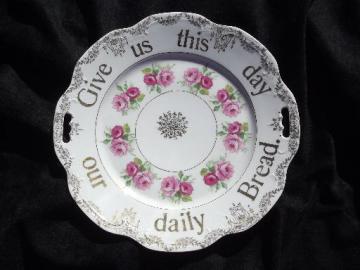 catalog photo of antique Bavaria china motto plate, Give Us This Day Our Daily Bread