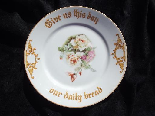 photo of antique Bavaria china motto plate, Give Us This Day Our Daily Bread #1