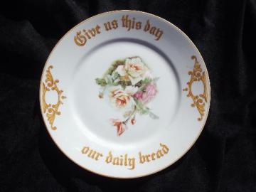 catalog photo of antique Bavaria china motto plate, Give Us This Day Our Daily Bread