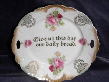 catalog photo of antique Bavaria china motto plate, Give Us This Day Our Daily Bread