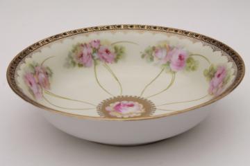 catalog photo of antique Bavaria china salad bowl or fruit dish w/ hand painted roses & gold edging