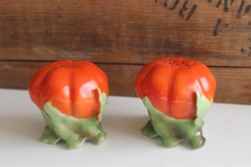 catalog photo of antique Bavaria hand painted china S&P shakers, heirloom tomatoes or cinderella pumpkins 