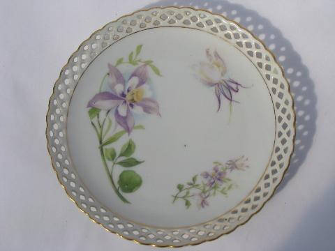 photo of antique Bavaria pierced lace border china plates, flowers, flower fairy #3