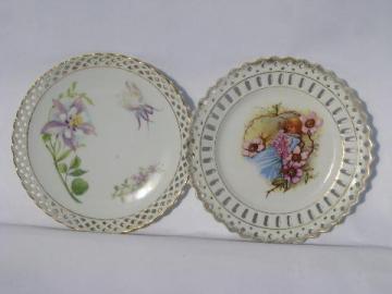 catalog photo of antique Bavaria pierced lace border china plates, flowers, flower fairy