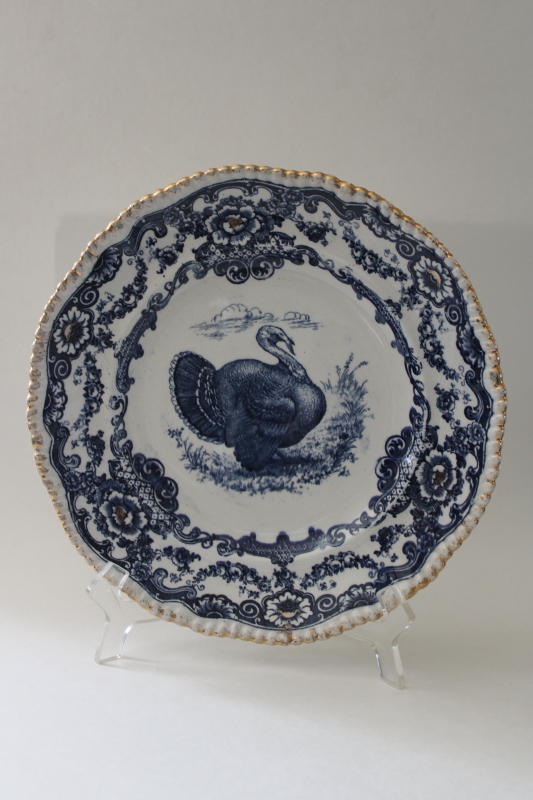 photo of antique Bishop & Stonier Bisto china blue transferware turkey pattern dinner plate  #1