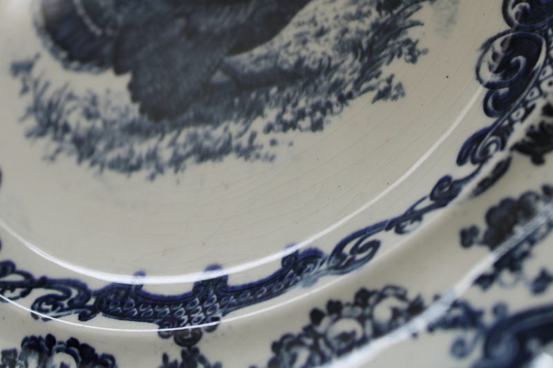 photo of antique Bishop & Stonier Bisto china blue transferware turkey pattern dinner plate  #2