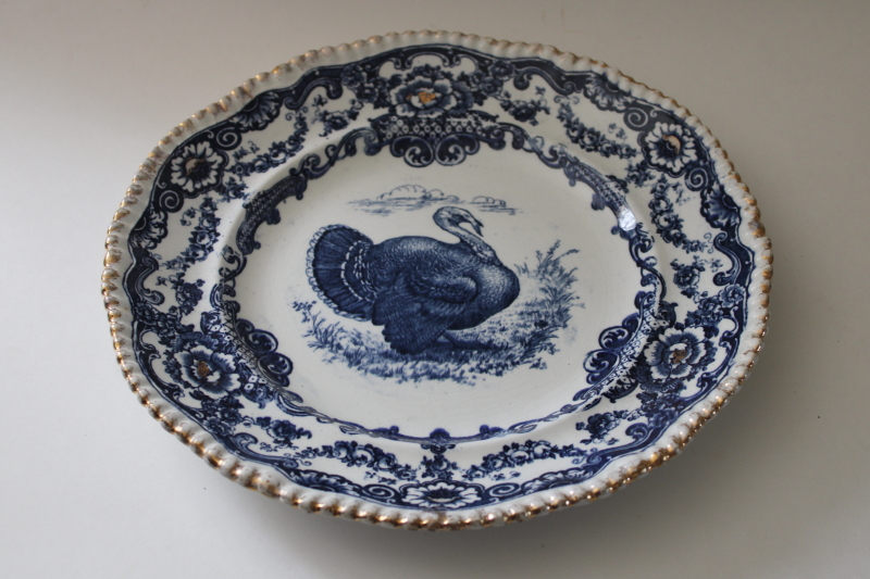 photo of antique Bishop & Stonier Bisto china blue transferware turkey pattern dinner plate  #3