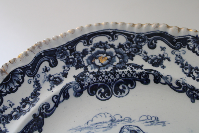 photo of antique Bishop & Stonier Bisto china blue transferware turkey pattern dinner plate  #9