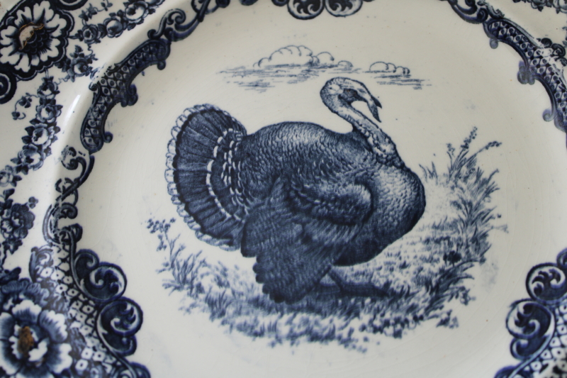 photo of antique Bishop & Stonier Bisto china blue transferware turkey pattern dinner plate  #10