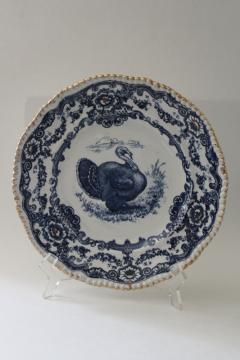 catalog photo of antique Bishop & Stonier Bisto china blue transferware turkey pattern dinner plate 