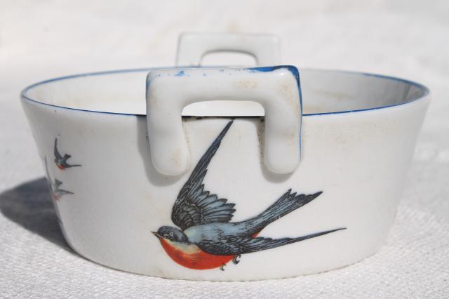 photo of antique Buffalo china w/ bluebirds, vintage blue bird bucket butter dish tub #4