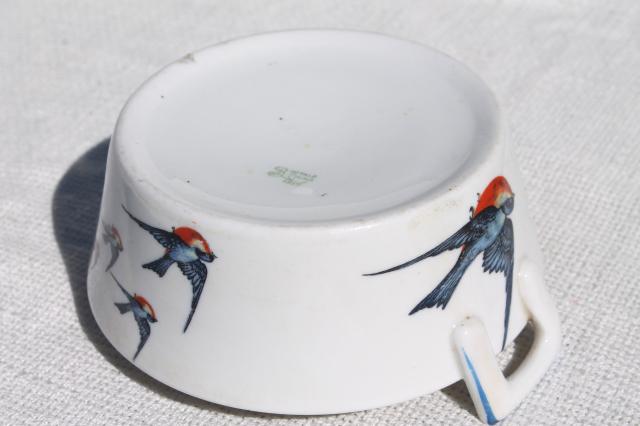 photo of antique Buffalo china w/ bluebirds, vintage blue bird bucket butter dish tub #5