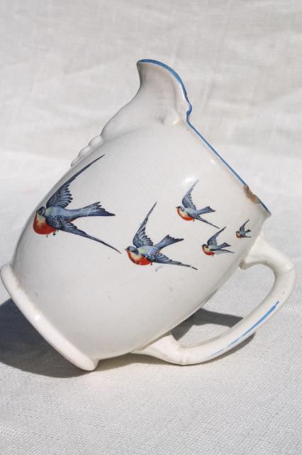photo of antique Buffalo china w/ bluebirds, vintage blue bird pitcher or milk jug #10