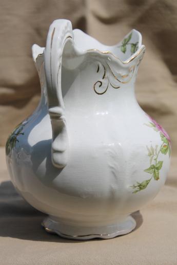 photo of antique Buffalo china pitcher, large wash pitcher or jug w/ cabbage roses #4