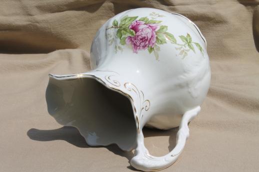 photo of antique Buffalo china pitcher, large wash pitcher or jug w/ cabbage roses #5