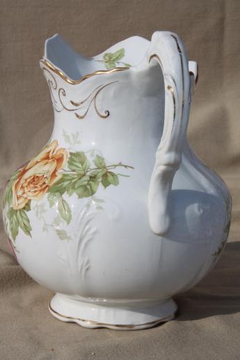 photo of antique Buffalo china pitcher, large wash pitcher or jug w/ cabbage roses #4