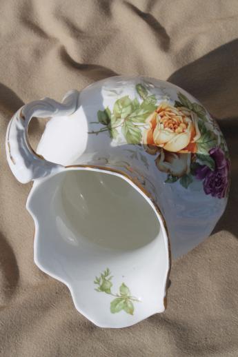 photo of antique Buffalo china pitcher, large wash pitcher or jug w/ cabbage roses #5