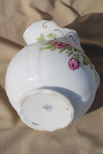 photo of antique Buffalo china pitcher, large wash pitcher or jug w/ cabbage roses #7