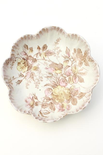 photo of antique Burroughs & Mountford B&M china, wild rose pattern scallop shell bowl #1