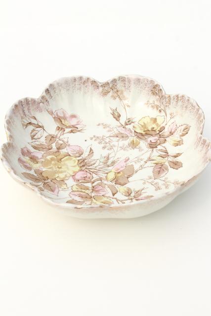 photo of antique Burroughs & Mountford B&M china, wild rose pattern scallop shell bowl #2