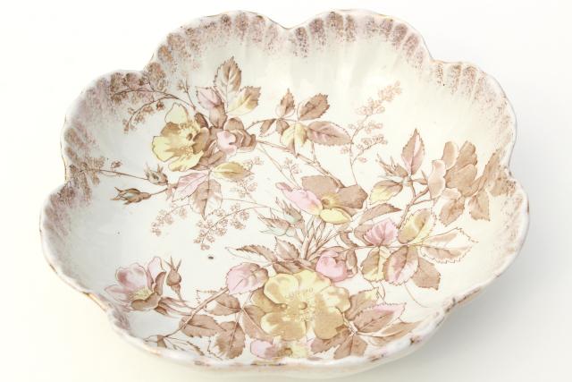 photo of antique Burroughs & Mountford B&M china, wild rose pattern scallop shell bowl #6