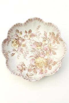 catalog photo of antique Burroughs & Mountford B&M china, wild rose pattern scallop shell bowl