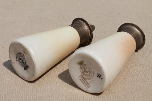 photo of antique Carlton ware china shakers, Scots tartan & sprig of lucky white heather #5