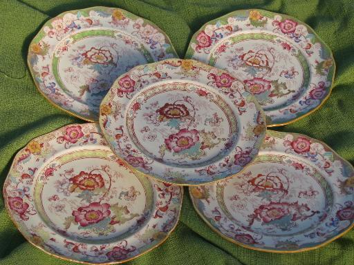 photo of antique Cauldon china dinner plates, Chinese peonies or India tree floral #1