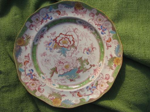 photo of antique Cauldon china dinner plates, Chinese peonies or India tree floral #2